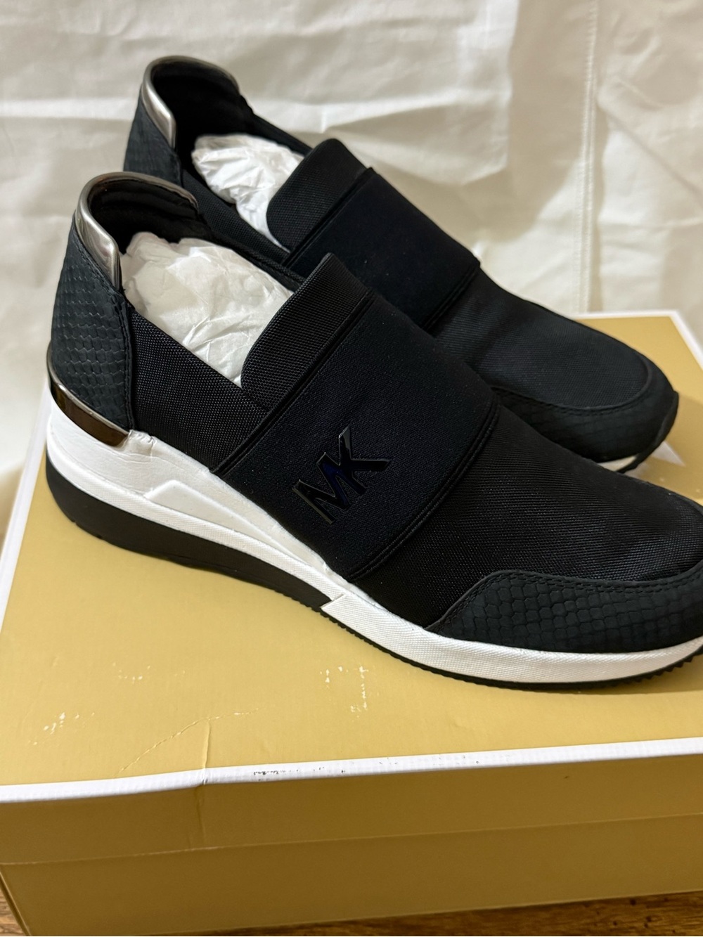 Michael Kors Felix Trainer Wedge Sneakers Black US Women's 8.5M NIB